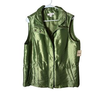 Coldwater Creek Vest Women's Large Green Shiny Sleeveless Textured Jacket NWT